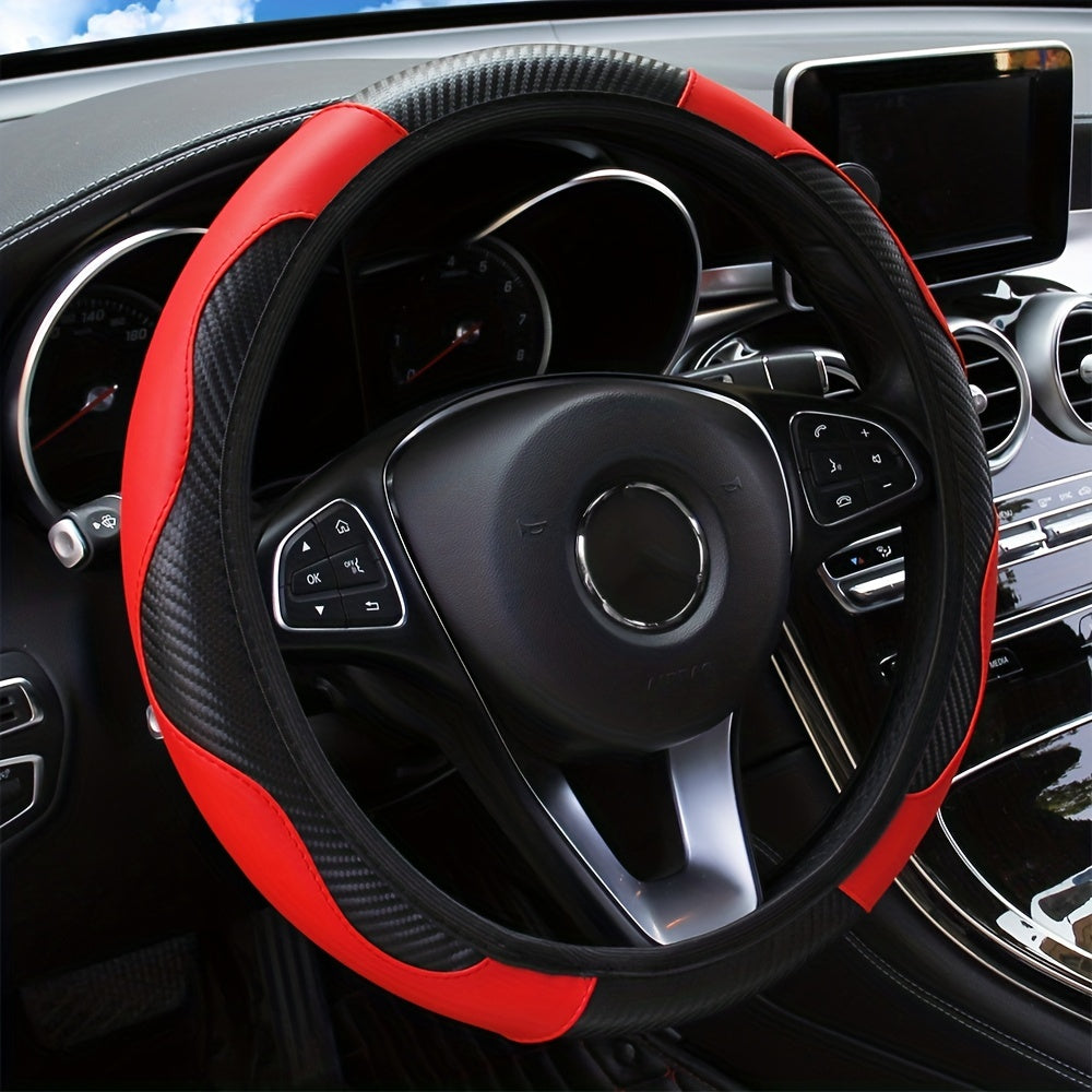 Carbon Fiber Steering Wheel Cover Non-Slip Fits 37-38CM Vehicle Accessories