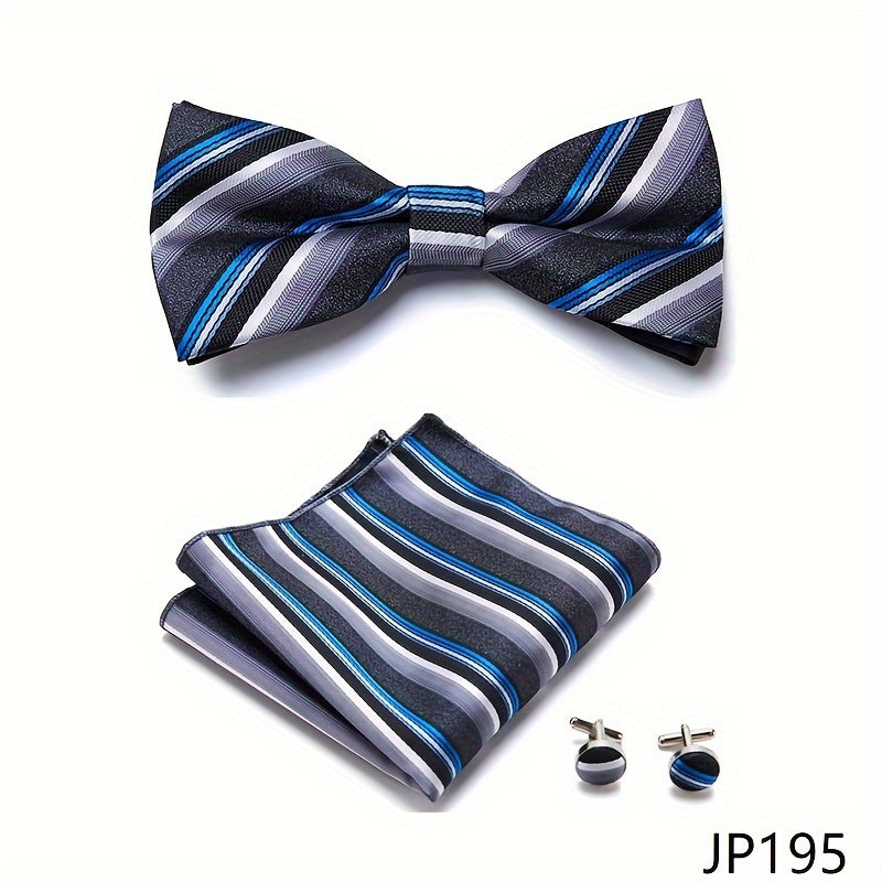 Men's Blue Polyester Tie and Pocket Square Set Floral Pattern for Formal Events