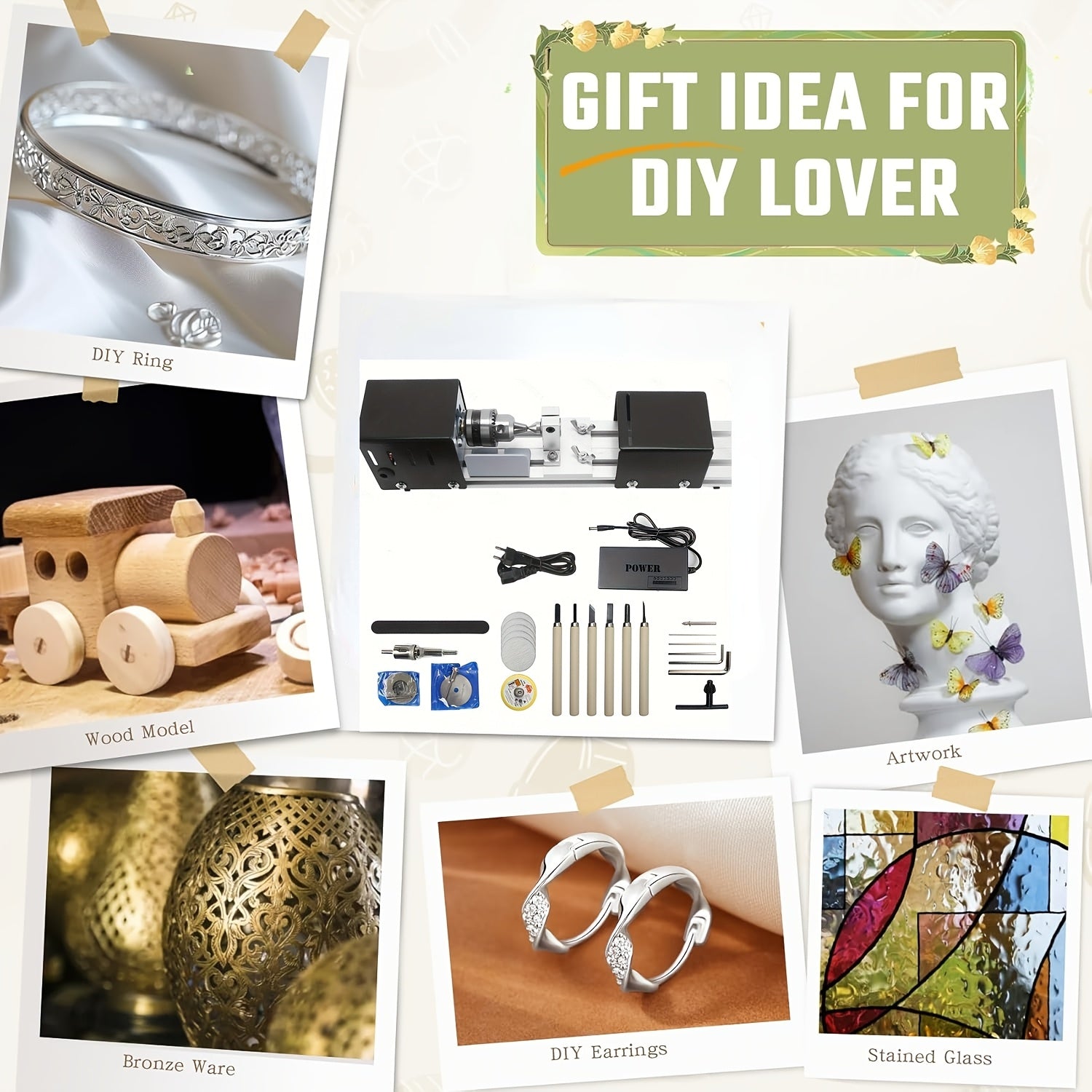 Mini Wood Lathe Machine for DIY Woodworking Polishing Drilling and Carving