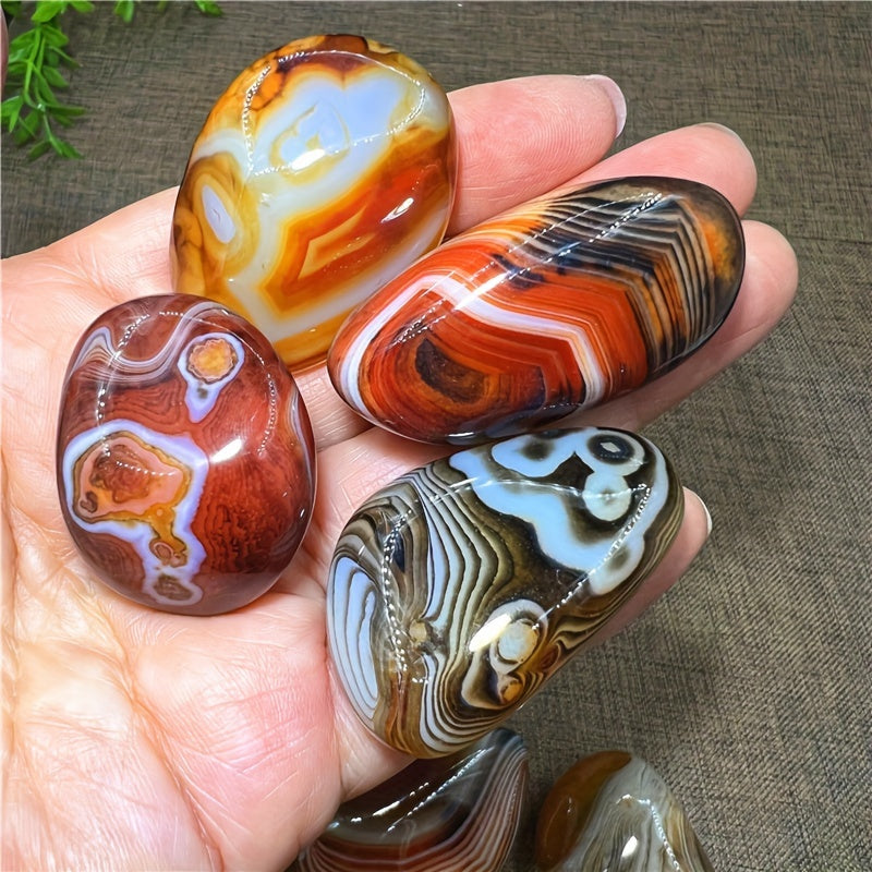 Set of 4 One-of-a-Kind Striped Agate Crystal Quartz Stones for Jewelry Making