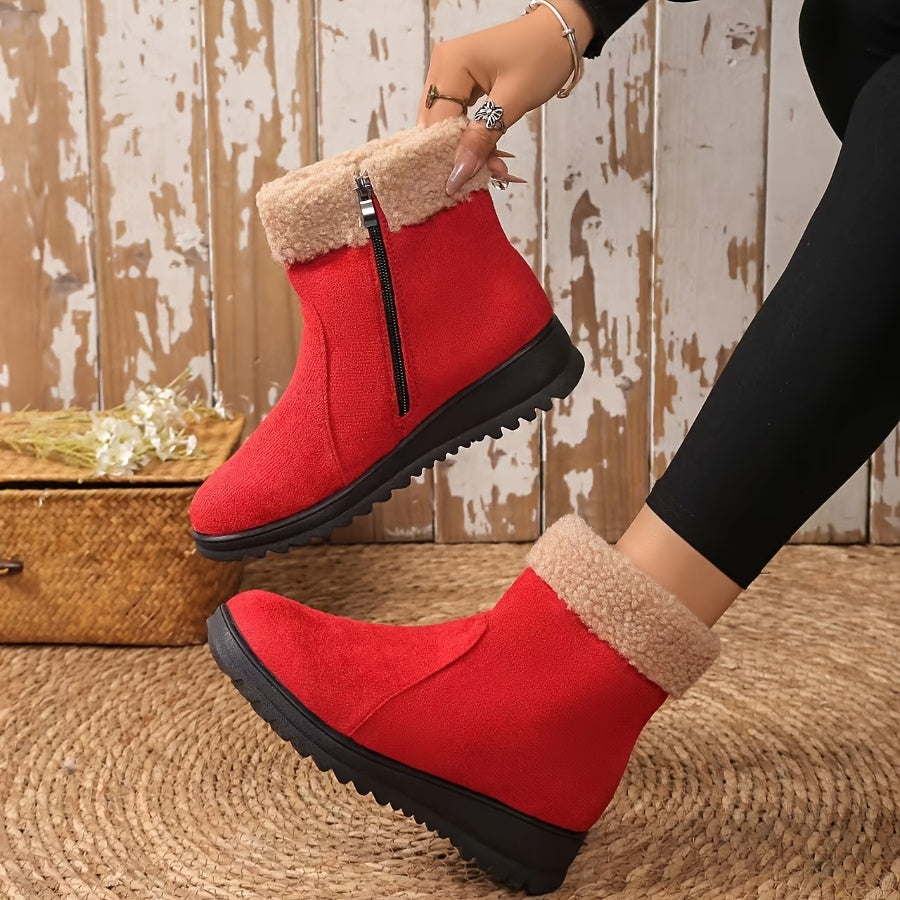 Women's Winter Snow Boots Faux Fur Collar Mid-Heel Slip-Resistant Winter Shoes