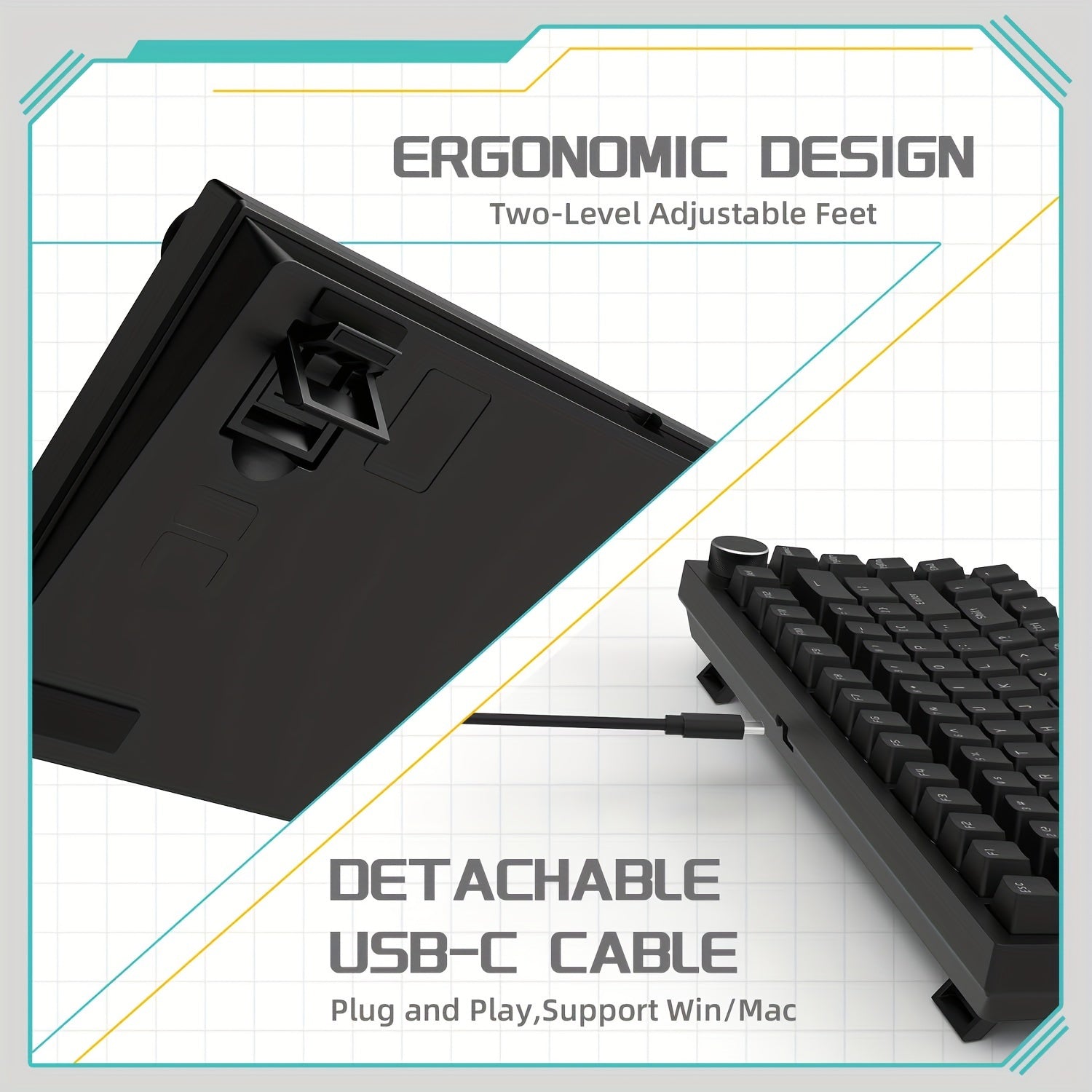 75% Wired Mechanical Gaming Keyboard with Knob and Hot-Swappable Sockets