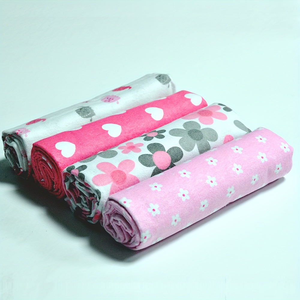 Set of 4 Cotton Flannel Swaddle Blankets for Baby, 76cm Square, Home Decor and Gift