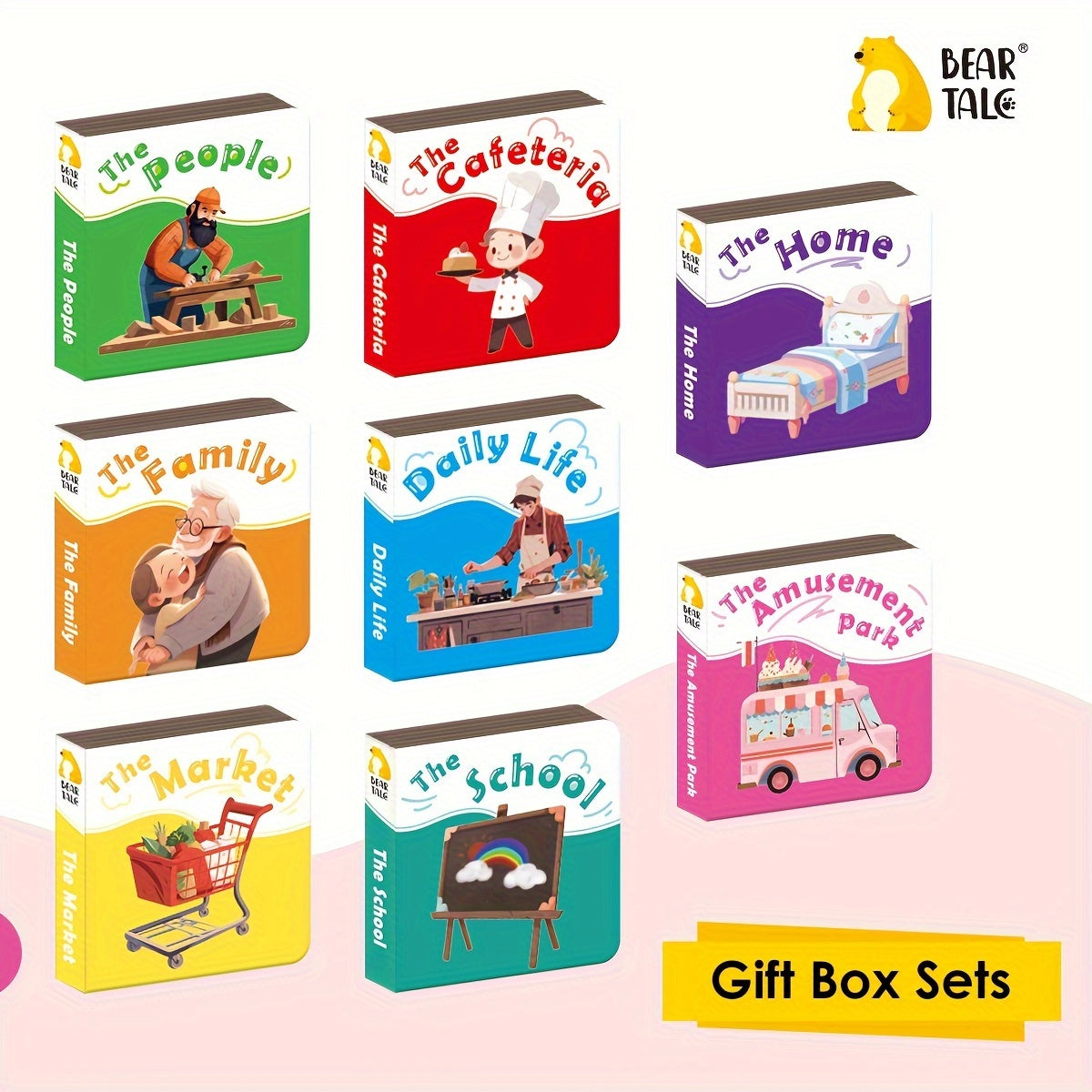8 Children's Board Books Set for Toddlers Early Learning Topics Amusement Parks Homes Families
