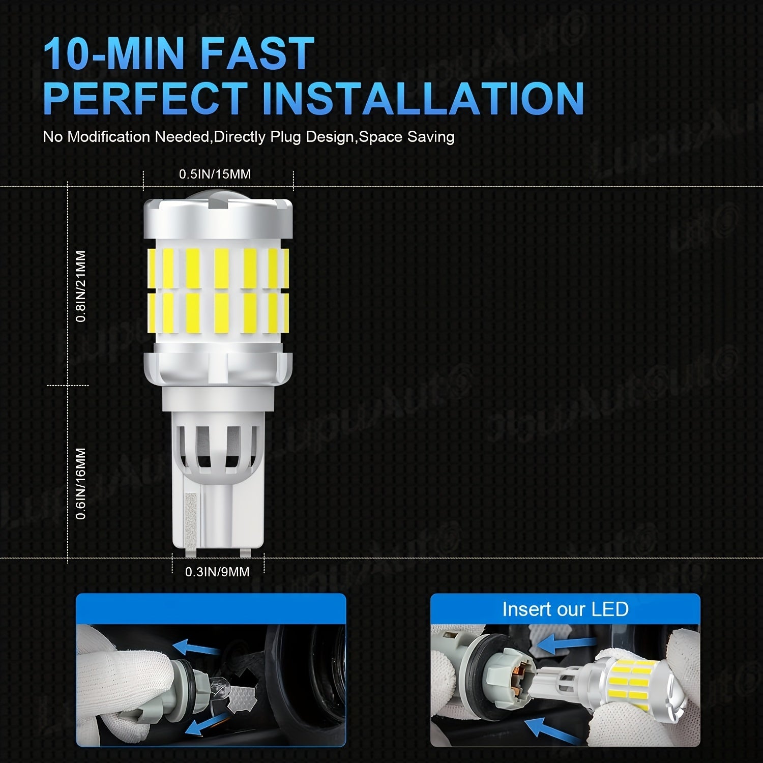 2 Pack LED Headlight Bulbs T15 W16W 6000K White Error-Free Car Lights