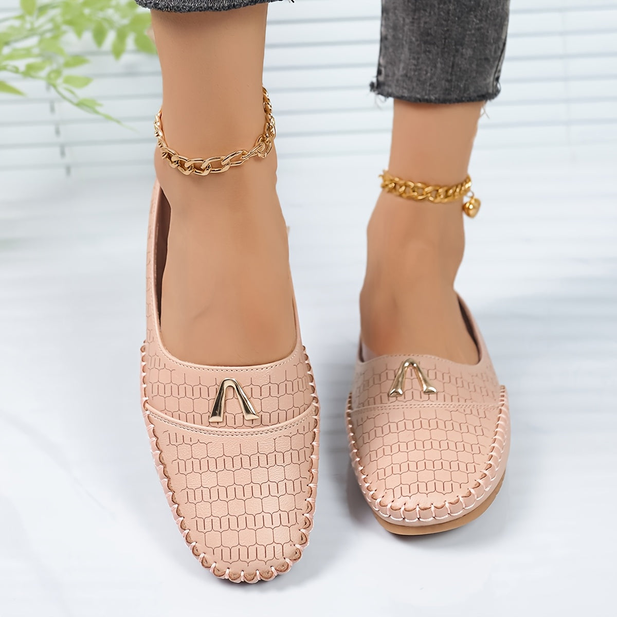Women's Slip-On Mules Lightweight Flat Shoes with Metal Buckle