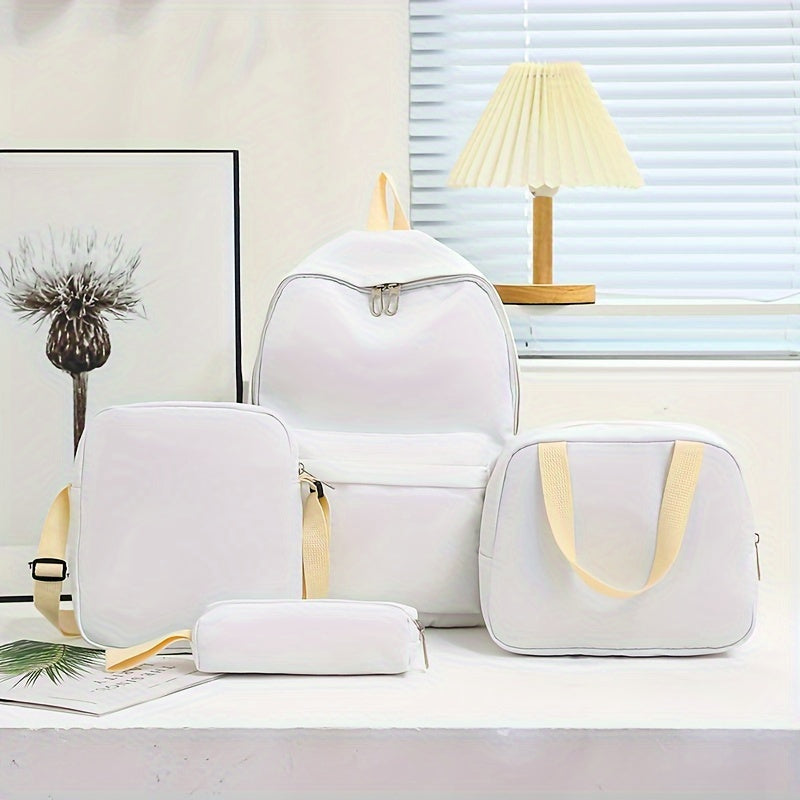 4 ta oddiy sayohat ruksaklari to'plami, bir rangda va katta sig'imga ega, maktab yoki sayohat uchun ideal.