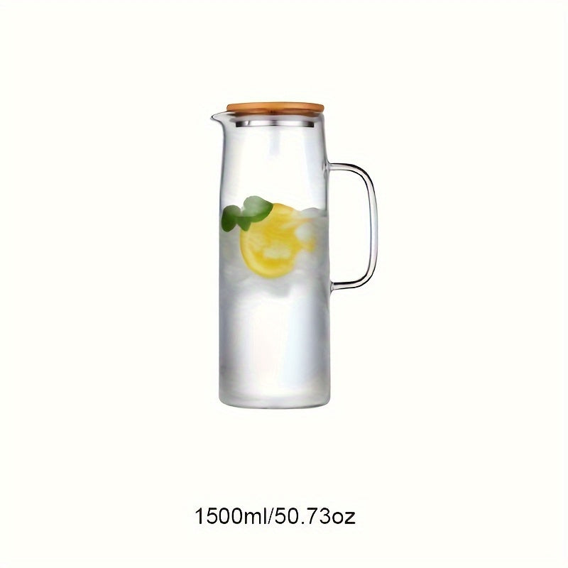 Glass Water Pitcher with Bamboo Lid 1000ml or 1500ml Round Shape Reusable