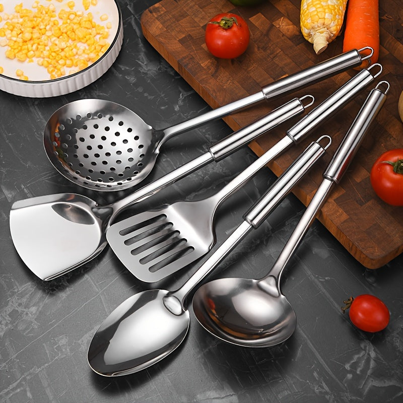 Stainless Steel Kitchen Utensil Set with Spatula Ladle Strainer and Turner