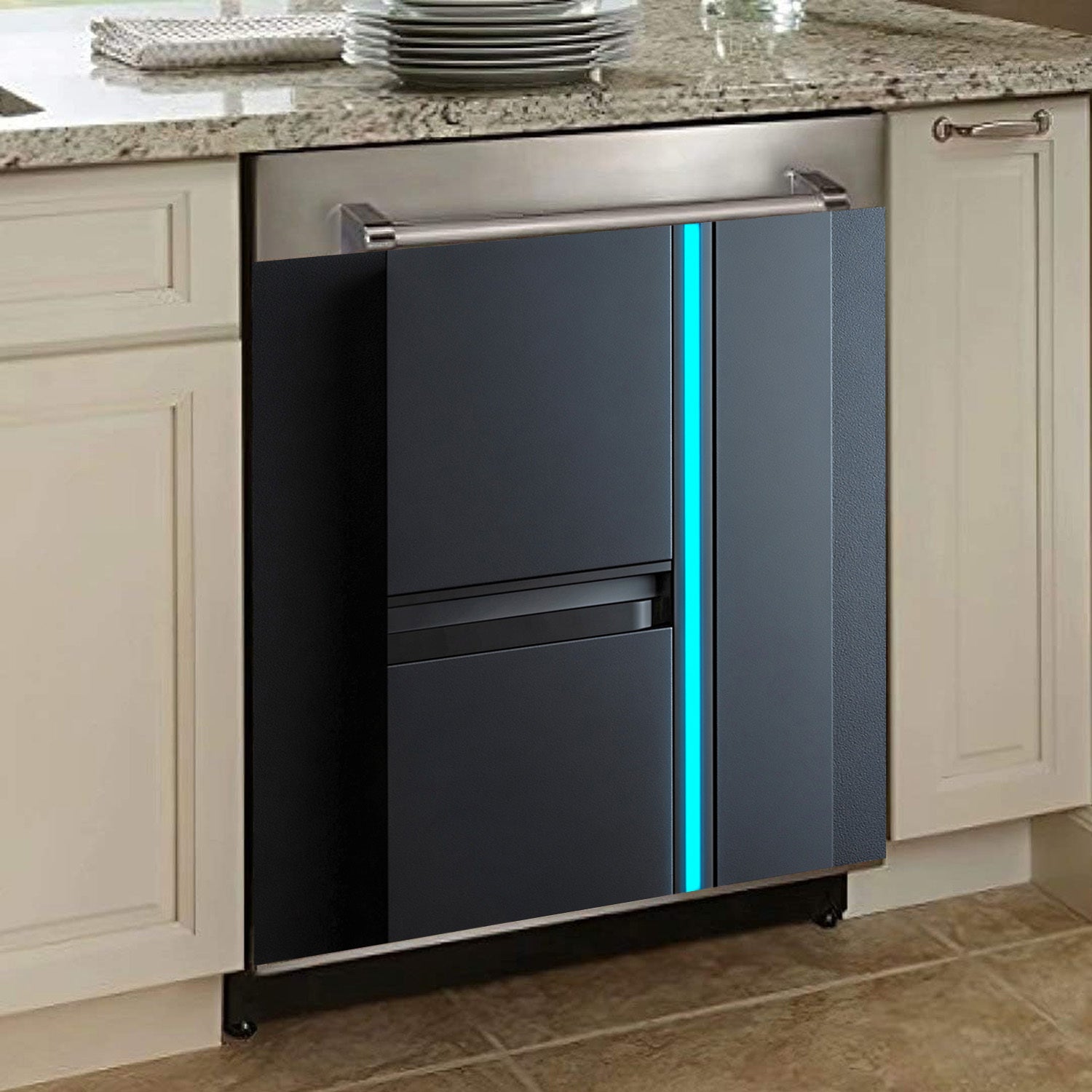 Cubierta de imán para lavavajillas negro, panel metálico resistente al agua y al calor, decal 58.5x65 cm