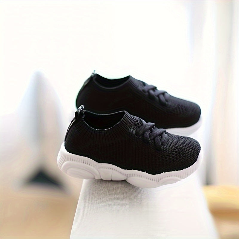 Kids Casual Sneakers Boys Girls Breathable Non-Slip Lace-Up Low Top Solid Color