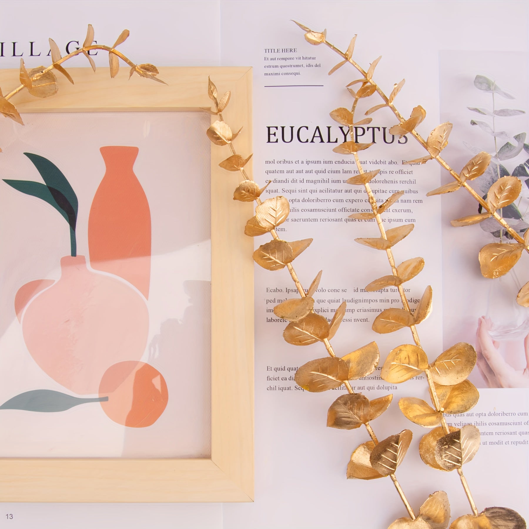 Artificial Flowers for Decorations Christmas Weddings Home Decor Eucalyptus Leaves and Gold Flowers