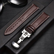 Double Press Solid Butterfly Buckle PU Leather Watch Strap 18mm 20mm 22mm 24mm