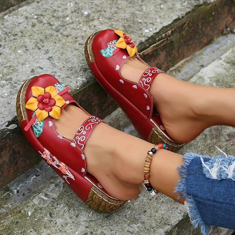 Women's Floral Wedge Shoes Lightweight Closed-Toe Slip-Ons for Spring