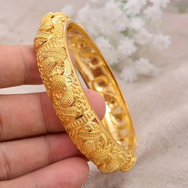 Gold Plated Copper Cuff Bracelet with Hollow Flower Design for Women Daily Wear