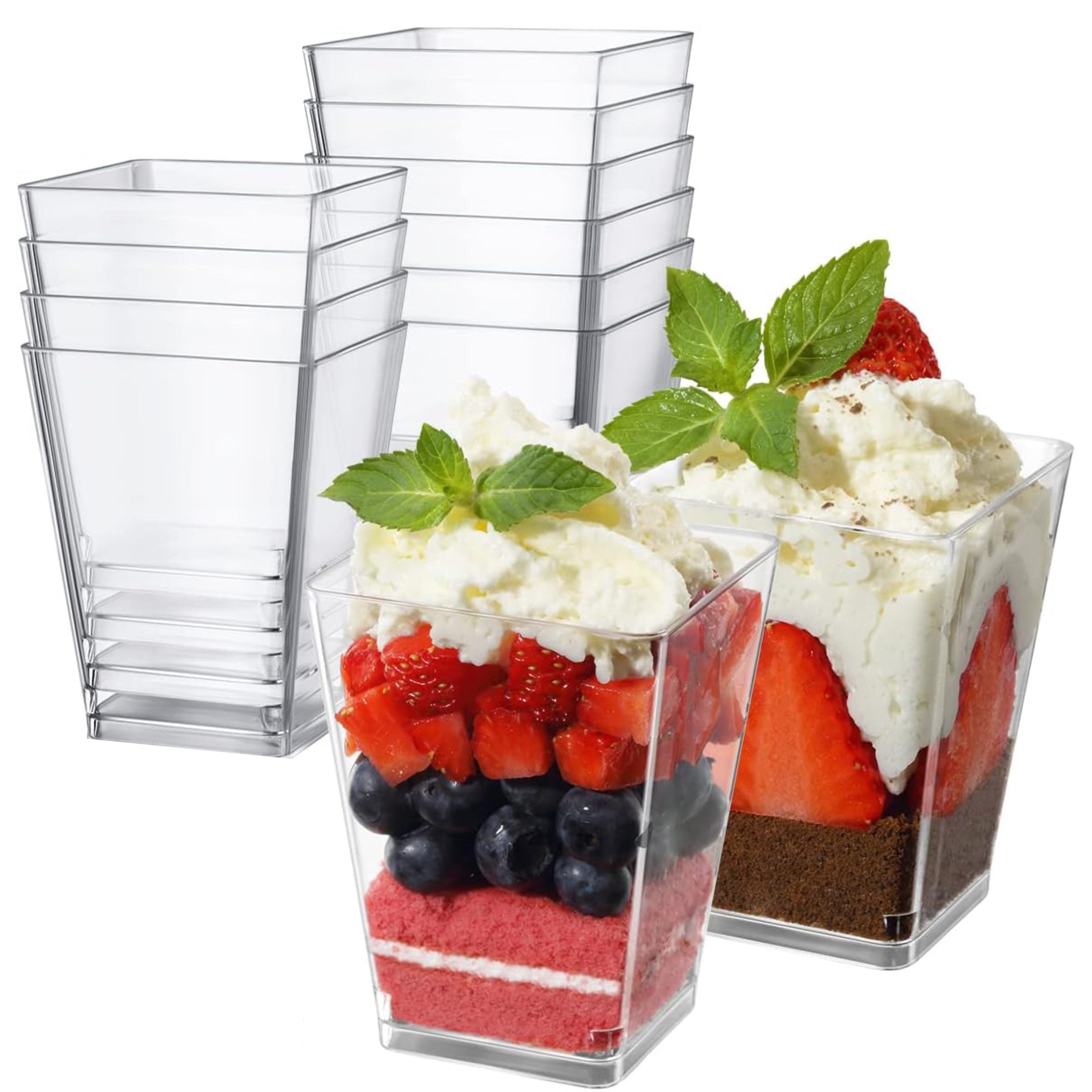 50 Pack 5-Ounce Clear Plastic Dessert Cups Square Disposable for Parties and Events