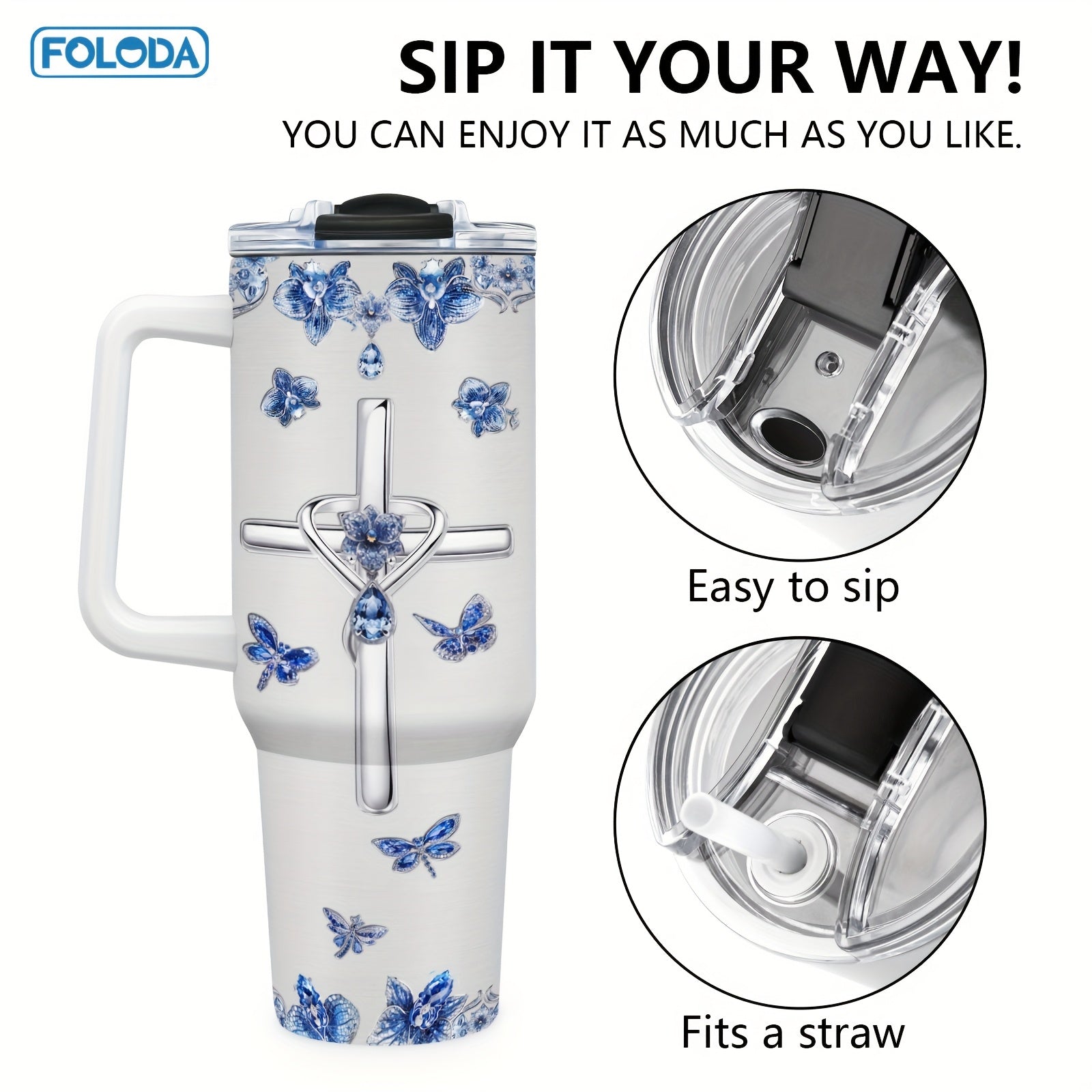 40oz Insulated Stainless Steel Coffee Mug with Handle Leakproof Lid and Straw