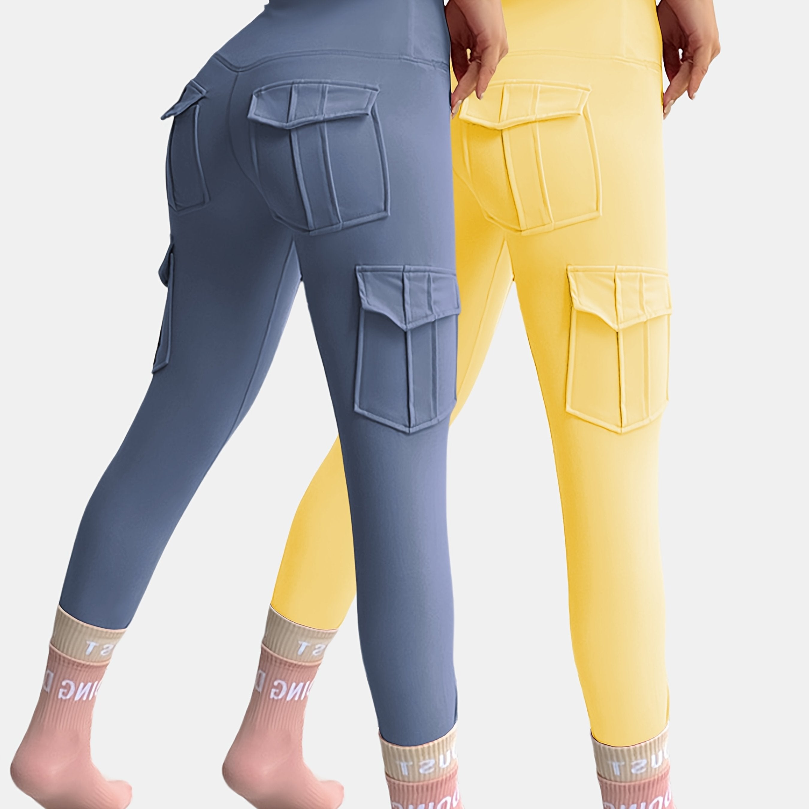 Plus Size Women's High Waist Yoga Pants 2 Pack with Pockets Breathable Comfortable