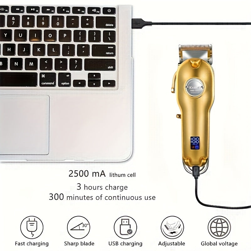 Cortapelos de metal 2500mAh Pantalla LCD Carga rápida USB-C Hoja de acero al carbono Motor de 5W