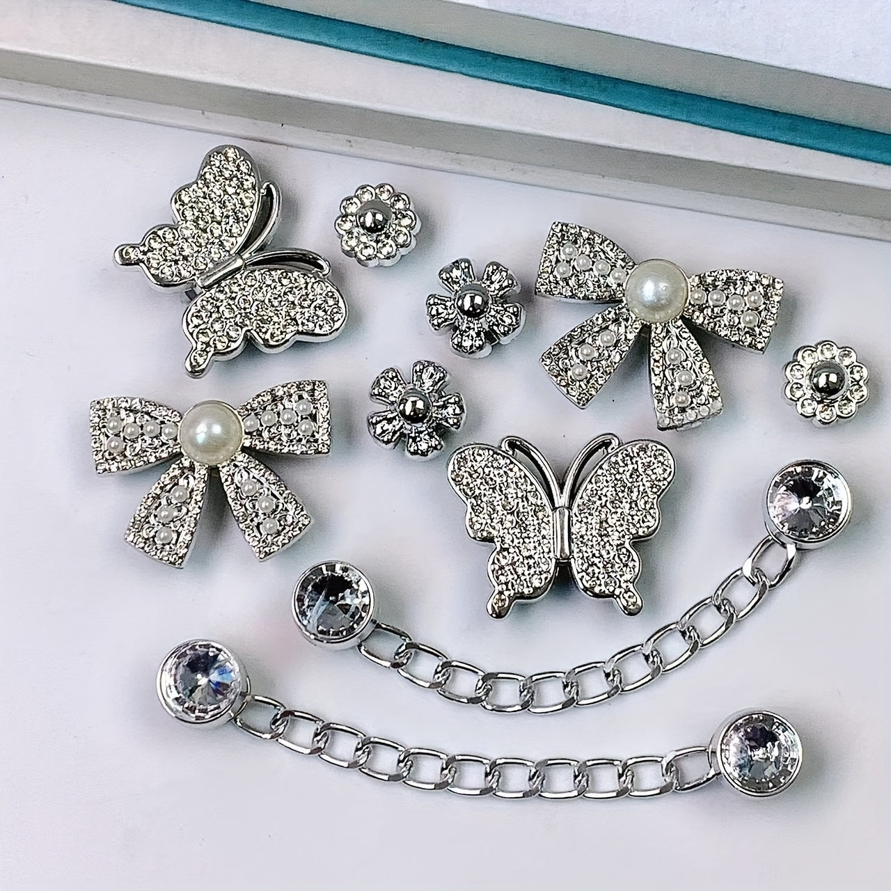 Women Silvery Bow Sunflower Butterfly Shoe Accessories Set for Clogs Sandals