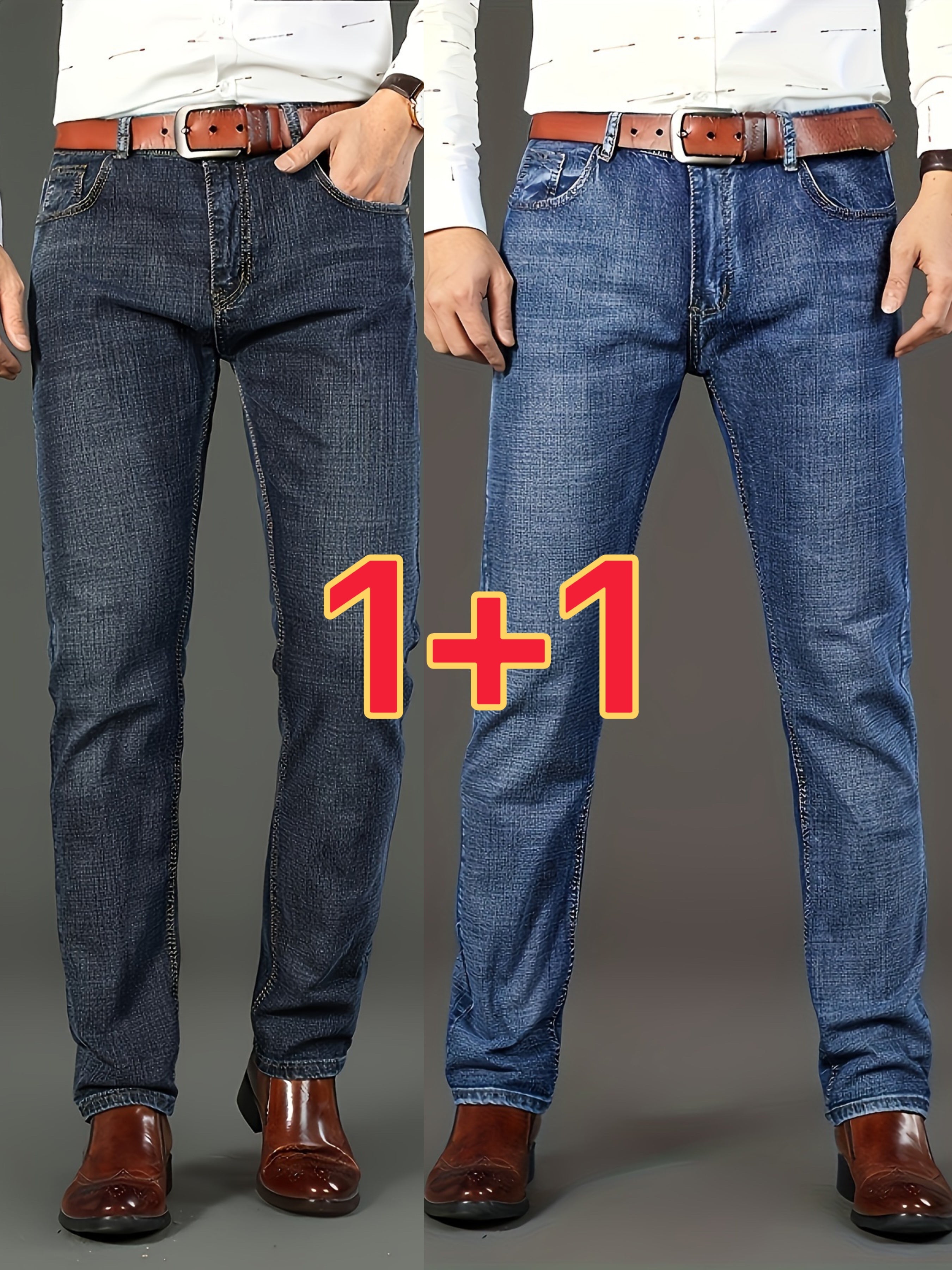 Conjunto de 2 pantalones vaqueros para hombre, ajuste regular, color sólido, ropa casual para exteriores