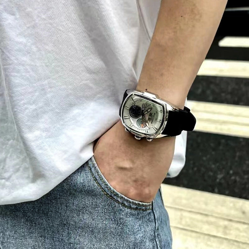 Reef Tiger Lüks Erkaklar Mexanik Tourbillon Soati, ko'k dial, zanglamas po'latdan yasalgan korpus, silikon tasma, kalendar funksiyasi, avtomatik qaytargich, sport dizayni RGA3069, norasmiy foydalanish uchun mos.