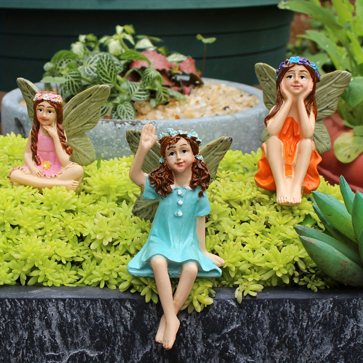 6 Resin Fairy Garden Statues Outdoor No Power Needed