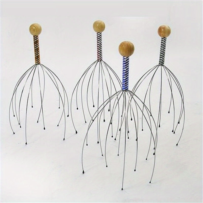 Set of 2 Wooden Handle Scalp Massagers with Rolling Balls for Relaxation and Itch Relief