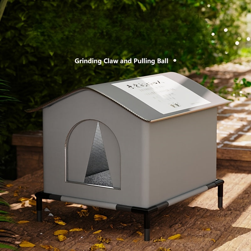 Outdoor Waterproof Cat Shelter with Stand and Warm Cushion for Stray Cats