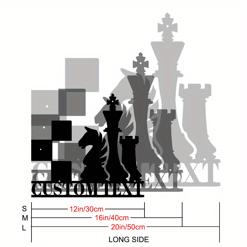 Personalized Black Metal Chess Piece Wall Decor Customizable Hanging Sign for Home