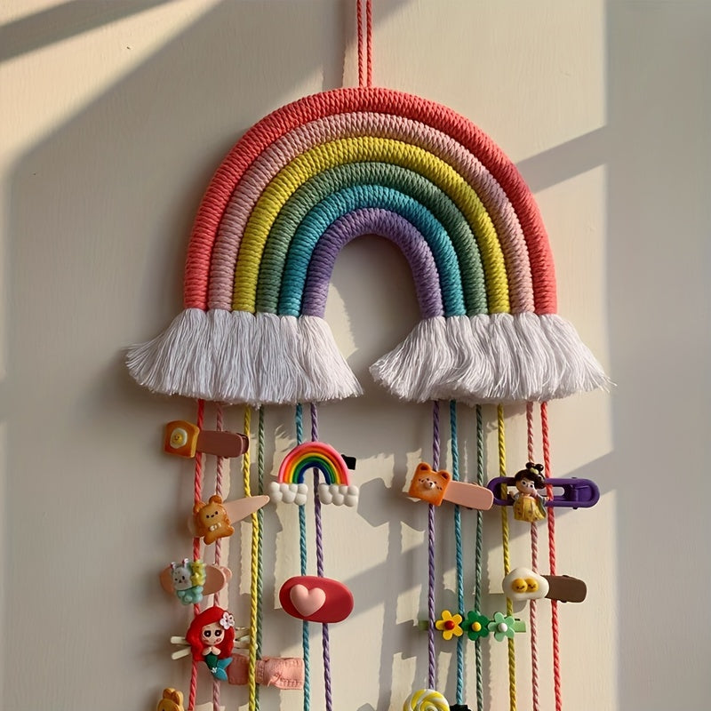 Bohemian Rainbow Lace Wall Hanging with Bow and Tassels Pink Red Home Decor