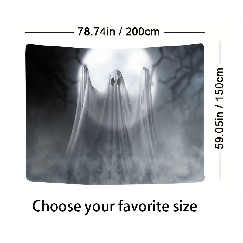 Halloween Tapestry Ghostly Figures in Mist Full Moon Haunted Home Decor