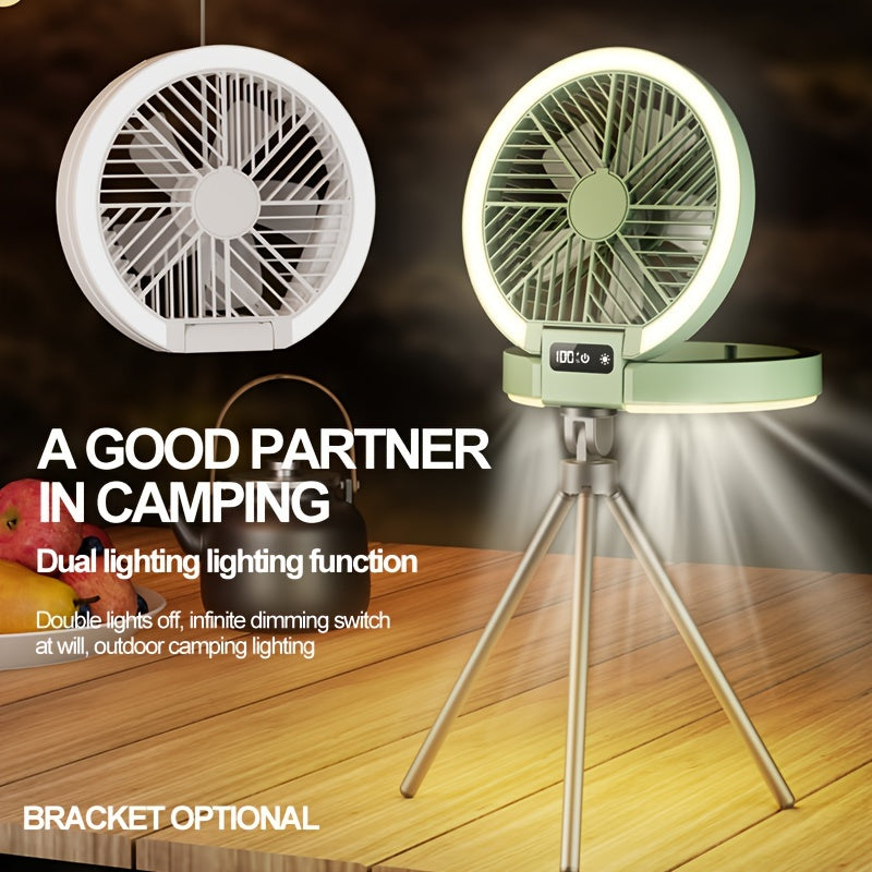 Rechargeable Portable Fan with LED Light, USB Power, Touch Control for Desktop and Camping