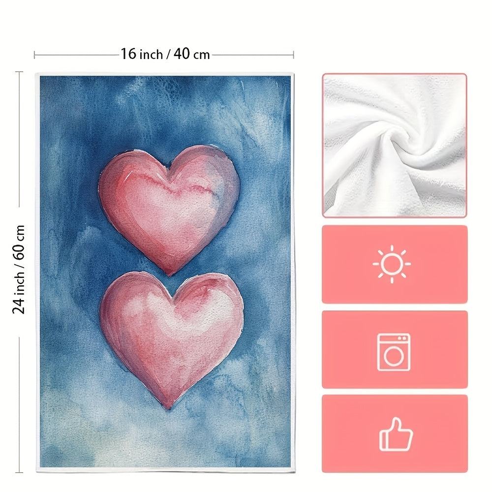 Valentine's Hearts Kitchen Towels Set 2 Ultra-Soft Absorbent Dish Drying