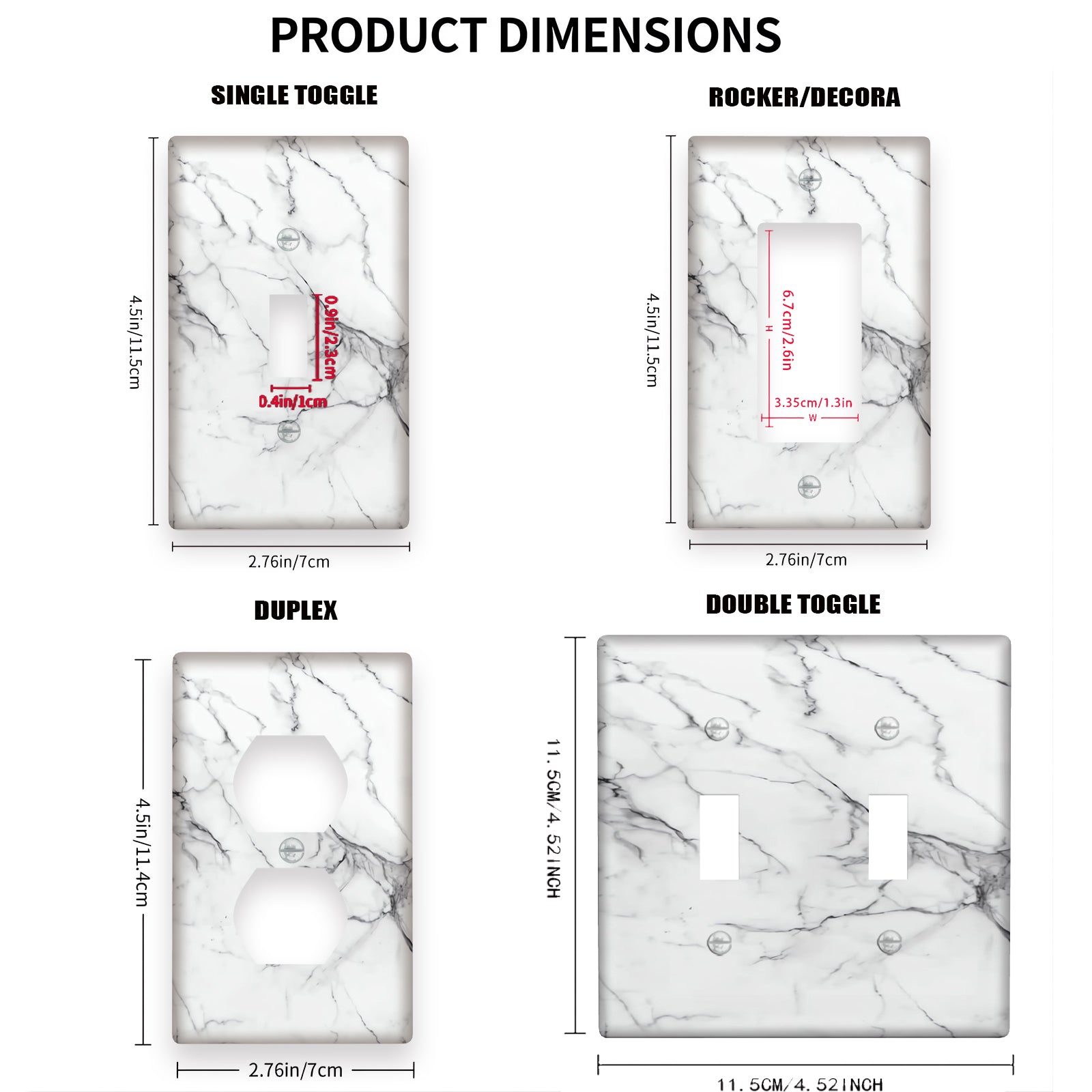 Marble Effect Wall Plate Cover White Gray Single Double Gang Home Decor Pack of 1