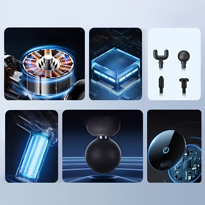 80W MiniPro USB Rechargeable Massage Gun with 4 Attachments Portable Handheld Black and Gold