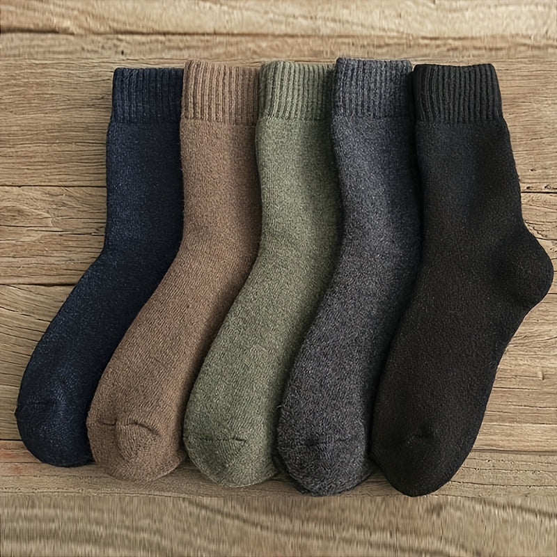 Men's Thickened Warm Mid-Calf Socks Set of 3 Solid Colors for Autumn Winter
