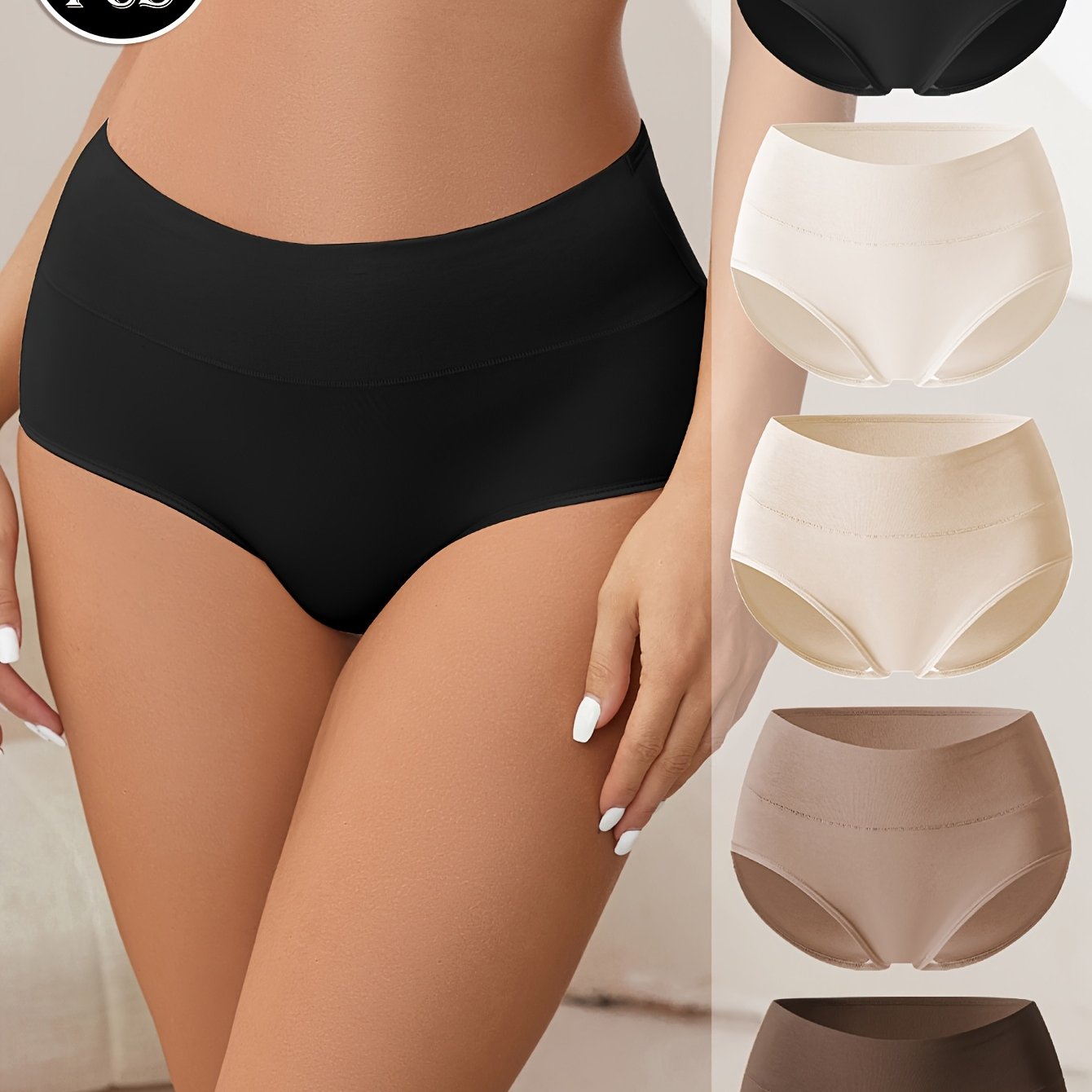 Women 5-Pack High-Waisted Tummy Control Shapewear Briefs Medium Support Cotton Spandex