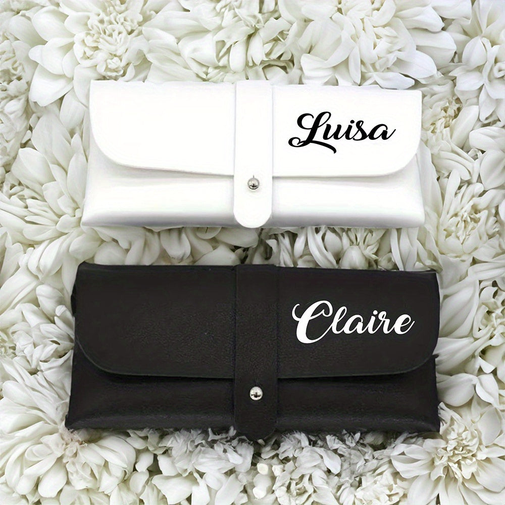 Estuche personalizado de cuero sintético para gafas con nombre personalizado para mujeres, soporte elegante para gafas, regalo