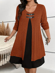 Bahor va kuz uchun rangli blokli ko'ylak, katta o'lchamda, uzun yengli, nafis.