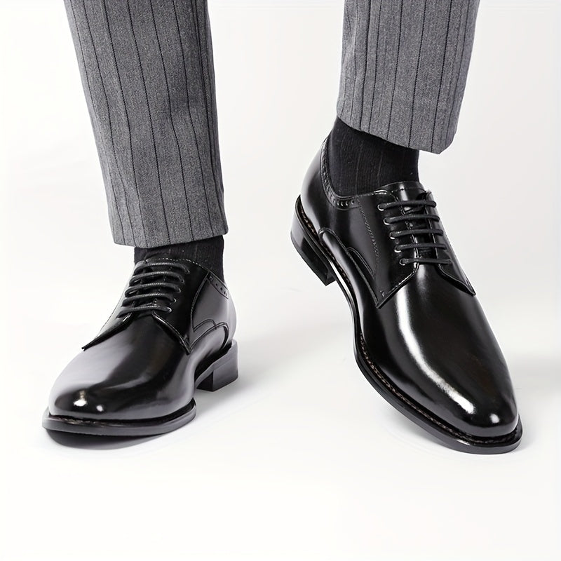 Мужские кожаные дерби-туфли однотонные с простым носком, нескользящая резиновая подошва, шнуровка, повседневные деловые