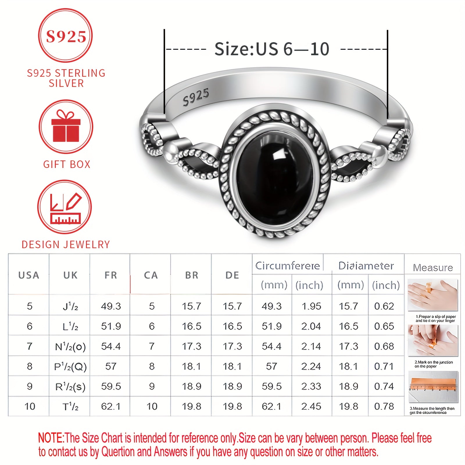 Ayollar uchun qora agate va oltin qoplamali detallarga ega Sterling Silver oval uzuk