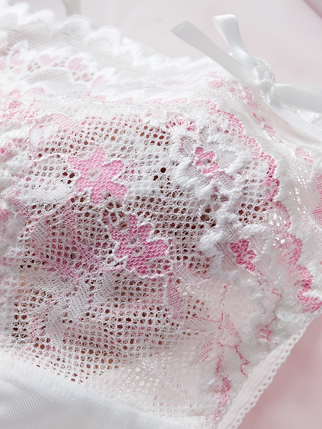 Women's Lace V‑Line Bikini Briefs with Bow Detail Low‑Rise Knit Fabric