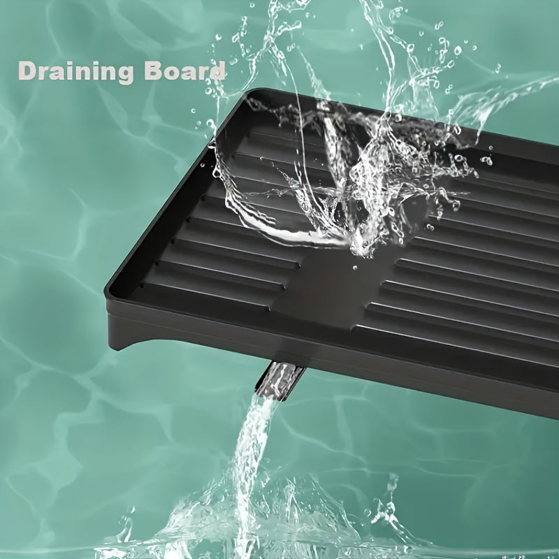 Черная двухъярусная сушилка для посуды над раковиной с крылом для сушки, съемным держателем для столовых приборов, подставкой для чашек и органайзером для столовых приборов - набор кухонных принадлежностей из металла и пластика, не требует электропитания