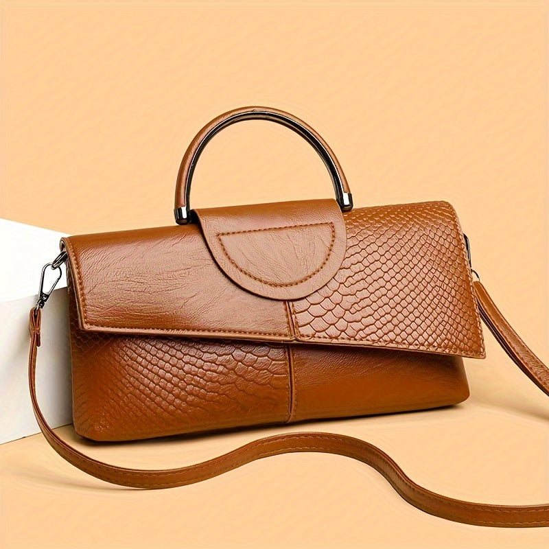 Women's Vintage Crocodile Pattern Clutch Purse with Adjustable Strap and Zipper Closure