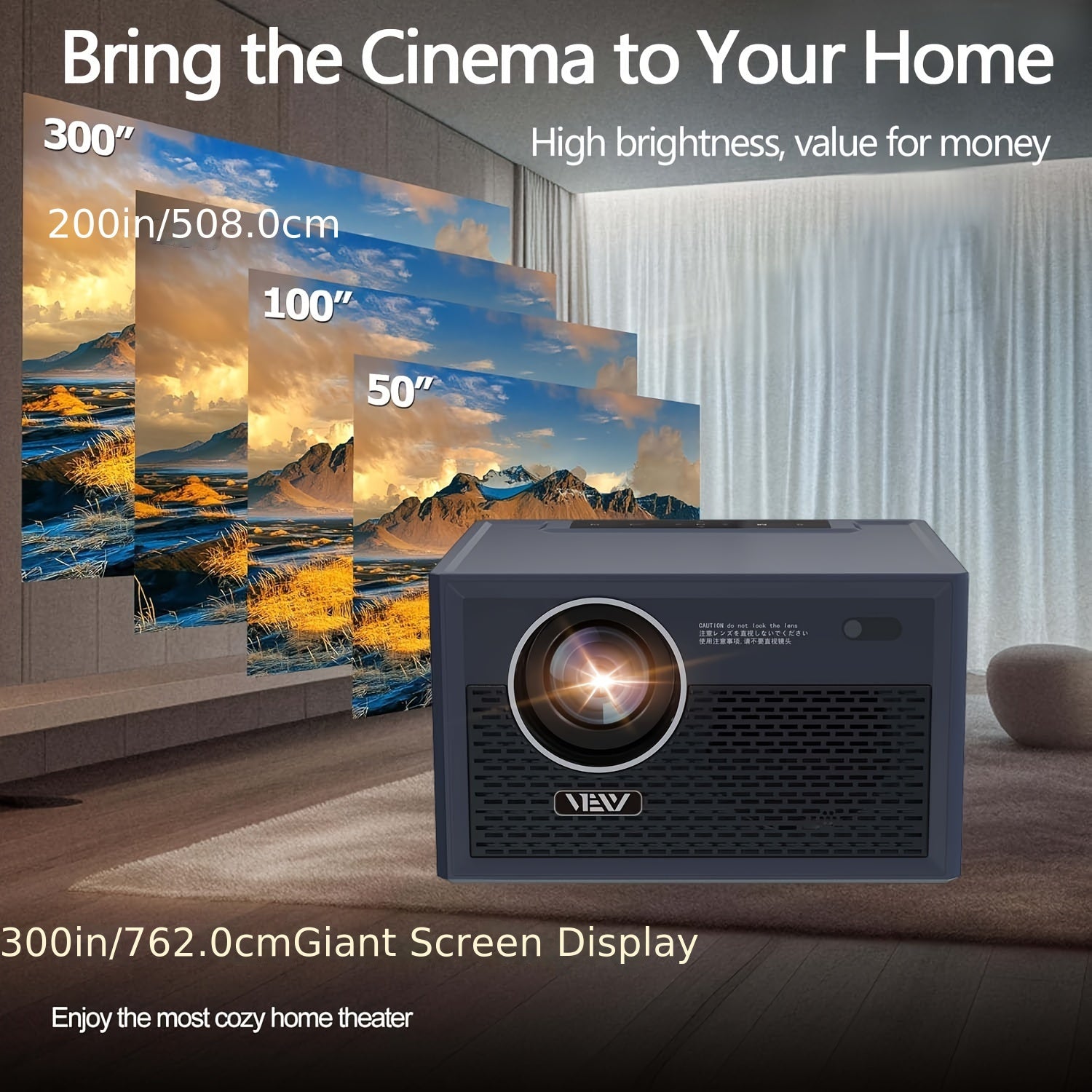 Full HD Projector with WiFi6, 7.62m Display, Android, Smart Home Theater