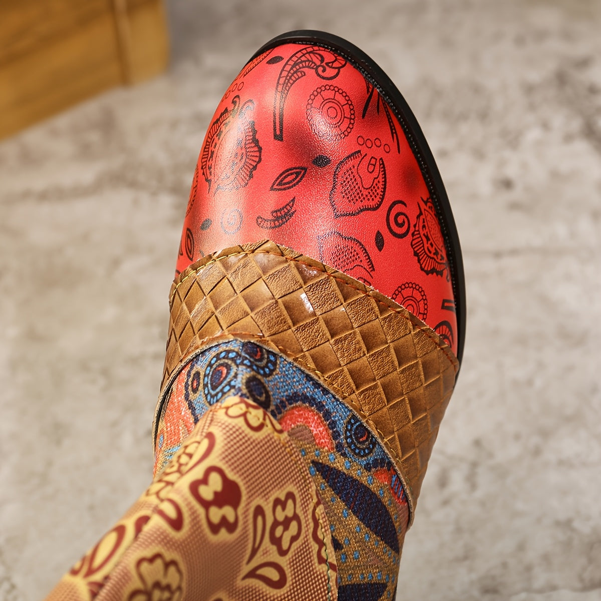 Women's Vintage Ethnic Style High Heel Ankle Boots Black Leather