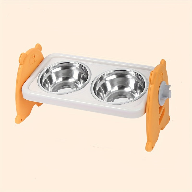 Stainless Steel Cat Feeding Station with Adjustable Tilted Bowls and Water Dish