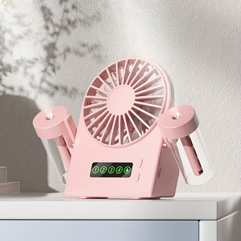 USB Rechargeable Portable Fan with Adjustable Speeds, Rotatable Head, Mist Spray and Digital Display