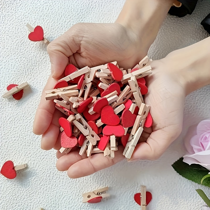 25 Red Heart Wooden Clothespins for Photos, Paper, Postcards, Home Decor